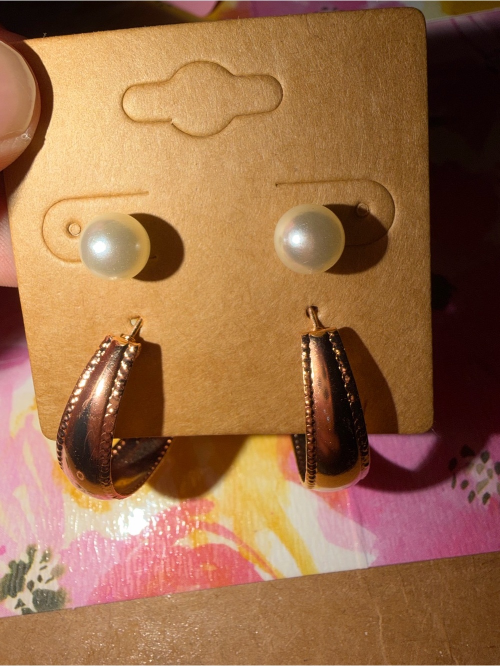 Gold-Tone Hoop and Pearl Stud Earring Set